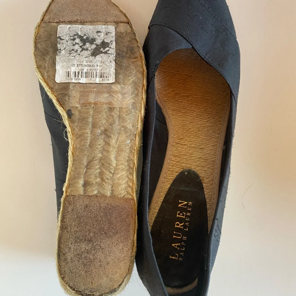 NWT Lauren Ralph Lauren - Black 'Cecilia' Shantung Silk Espadrille Wedge 10B